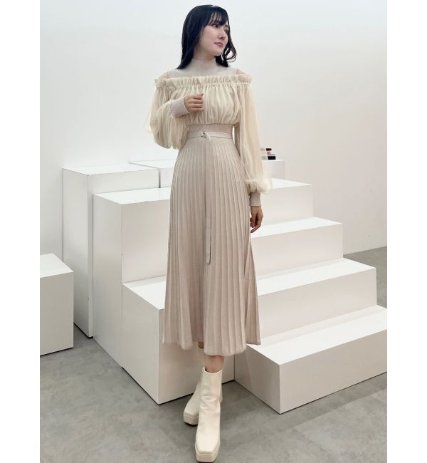 MERCURYDUO「異素材ドッキングオフショルニットワンピース」|ワンピース|