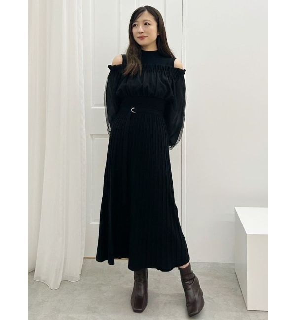 MERCURYDUO「異素材ドッキングオフショルニットワンピース」|ワンピース|