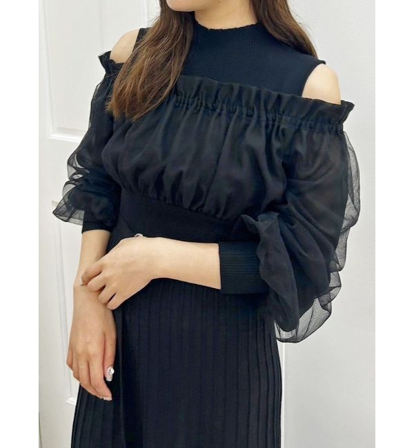 MERCURYDUO「異素材ドッキングオフショルニットワンピース」|ワンピース|