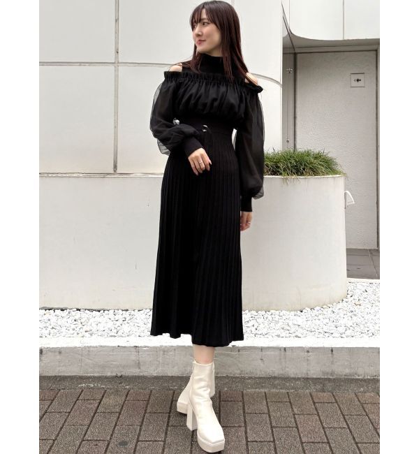 MERCURYDUO「異素材ドッキングオフショルニットワンピース」|ワンピース|