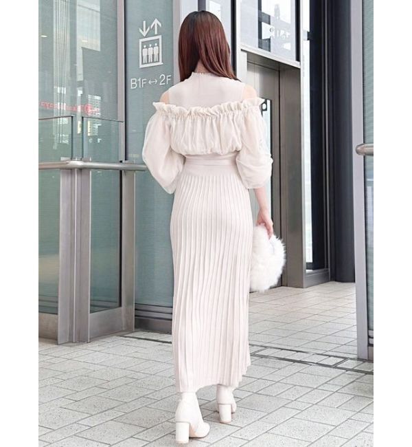 MERCURYDUO「異素材ドッキングオフショルニットワンピース」|ワンピース|