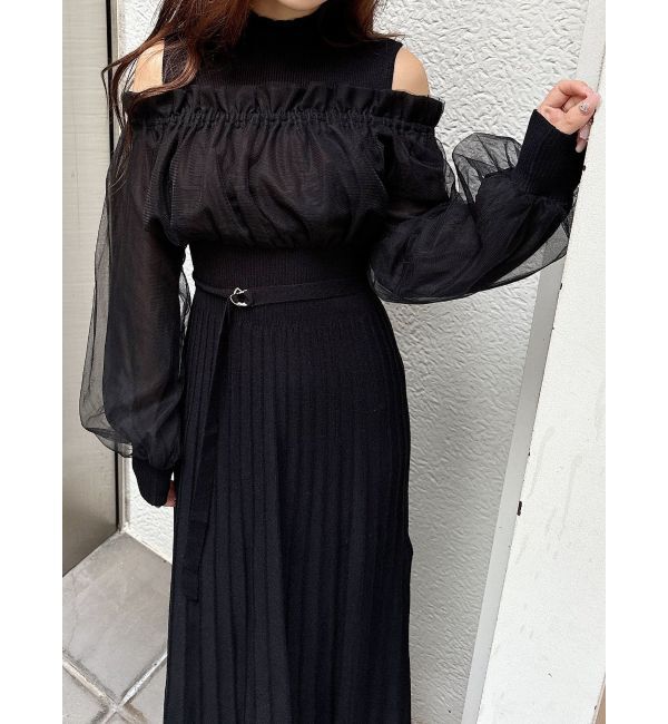 MERCURYDUO「異素材ドッキングオフショルニットワンピース」|ワンピース|