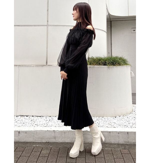 MERCURYDUO「異素材ドッキングオフショルニットワンピース」|ワンピース|