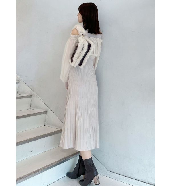 MERCURYDUO「異素材ドッキングオフショルニットワンピース」|ワンピース|