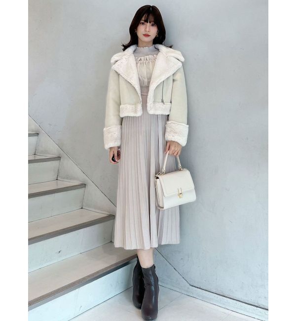 MERCURYDUO「異素材ドッキングオフショルニットワンピース」|ワンピース|