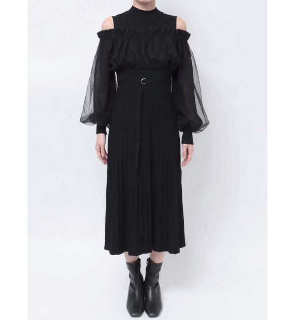 MERCURYDUO「異素材ドッキングオフショルニットワンピース」|ワンピース|