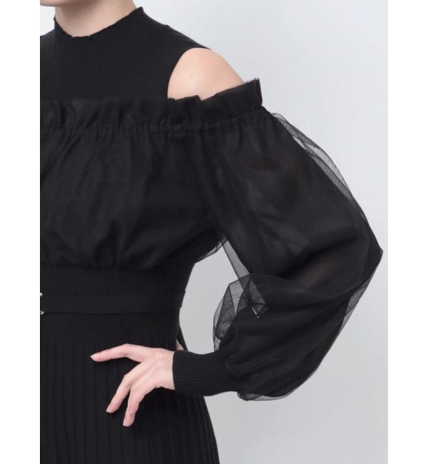 MERCURYDUO「異素材ドッキングオフショルニットワンピース」|ワンピース|