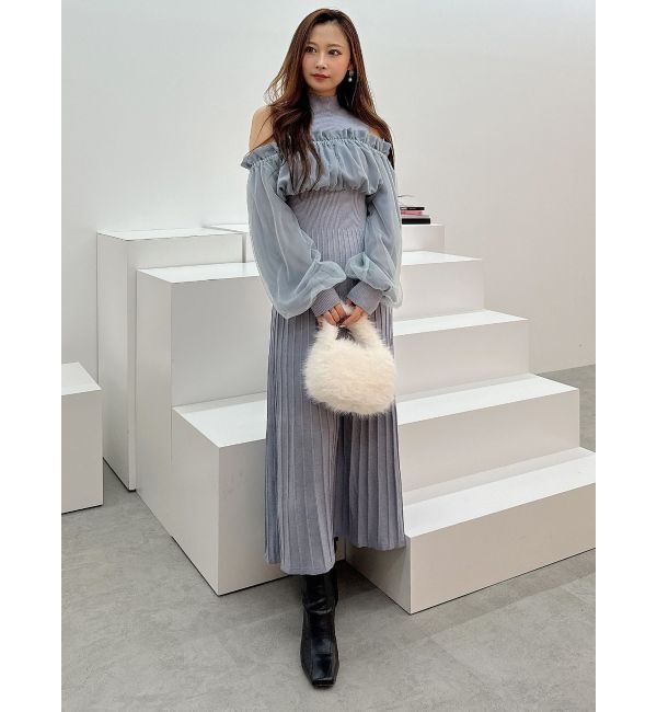 MERCURYDUO「異素材ドッキングオフショルニットワンピース」|ワンピース|