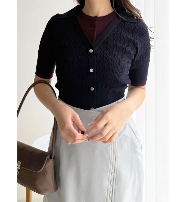 MERCURYDUO「バイカラーフェイクレイヤードニット」|ニット・セーター|ネイビー