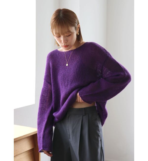 Ungrid「透かし編みル－ズニット」|ニット・セーター|パープル