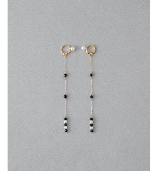 ete「パール/ブラックカルセドニー イヤリング」|イヤリング|イエローゴールド