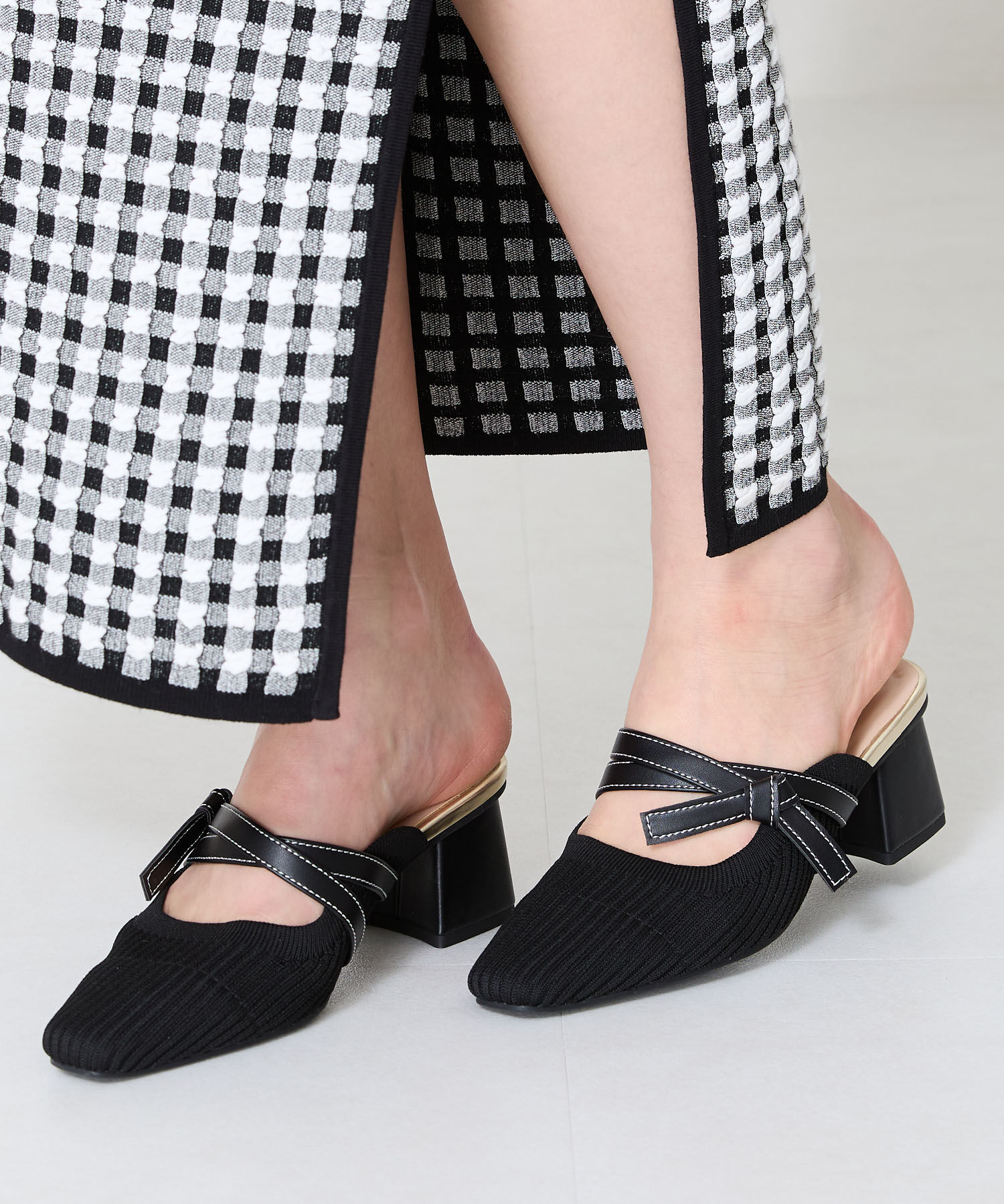 ORiental TRaffic「●2025春夏新作●ニット&times;リボンミュールパンプス/51120 パンプス ミュール ニット 人気 売れてる」|パンプス|