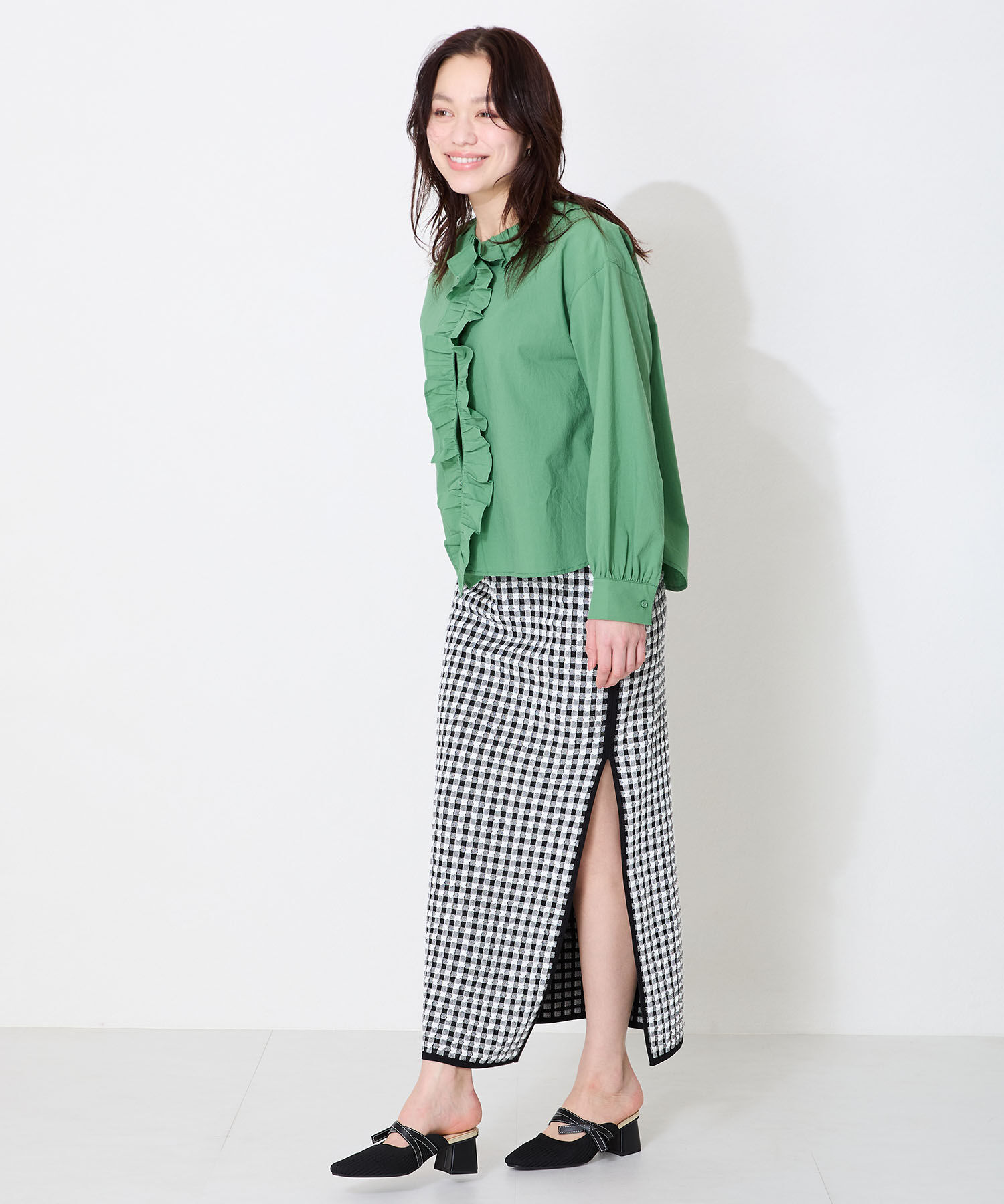 ORiental TRaffic「●2025春夏新作●ニット&times;リボンミュールパンプス/51120 パンプス ミュール ニット 人気 売れてる」|パンプス|