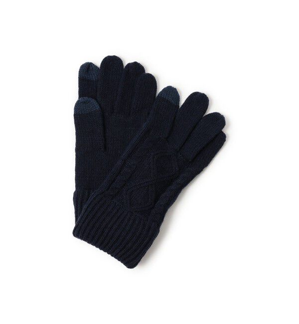 BEAMS「ケーブルニット グローブ」|手袋|NAVY