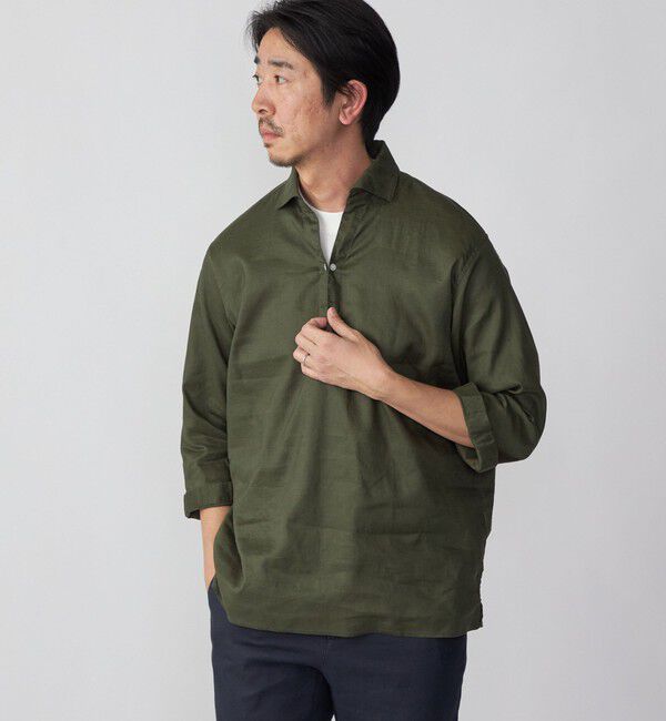SHIPS「SHIPS: SOLOTEX(R) サフィランリネン リラックス 7スリーブ カプリシャツ」|シャツ・ブラウス|オリーブ