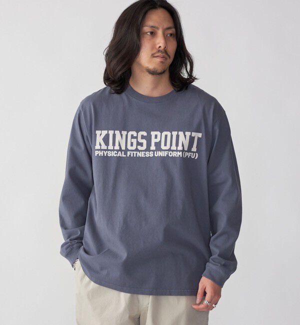 SHIPS「KINGS POINT: ロゴ プリント 長袖 Tシャツ」|Tシャツ・カットソー|ダークグレー