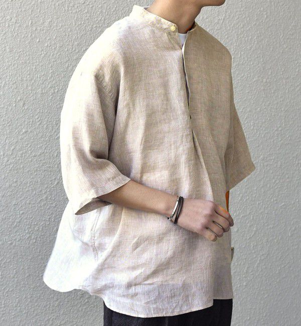 SHIPS any「SHIPS any: ピュアリネン バンド スキッパー ハーフスリーブ プルオーバー シャツ 25SS◇」|シャツ・ブラウス|ライトグレー