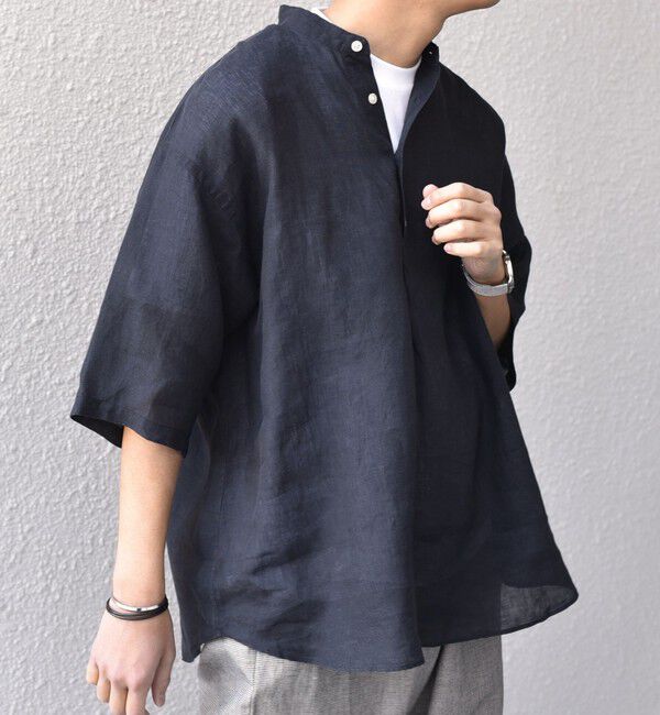 SHIPS any「SHIPS any: ピュアリネン バンド スキッパー ハーフスリーブ プルオーバー シャツ 25SS◇」|シャツ・ブラウス|