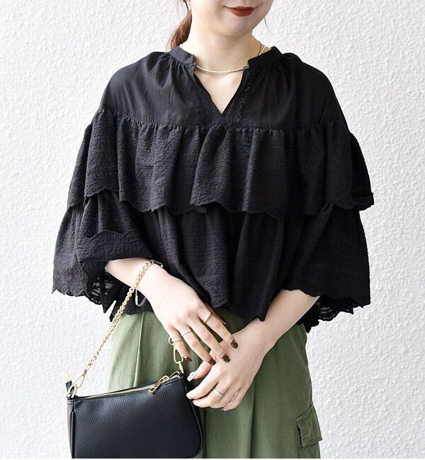 SHIPS any「bon_meur:〈洗濯機可能〉レース ティアード ボリューム ブラウス」|シャツ・ブラウス|ブラック