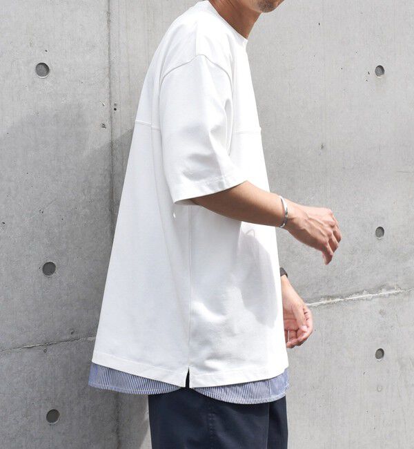 SHIPS any「SHIPS any: バックメッシュ / ストライプシャツ ドッキング フェイクレイヤード ポケット Tシャツ◇」|Tシャツ・カットソー|