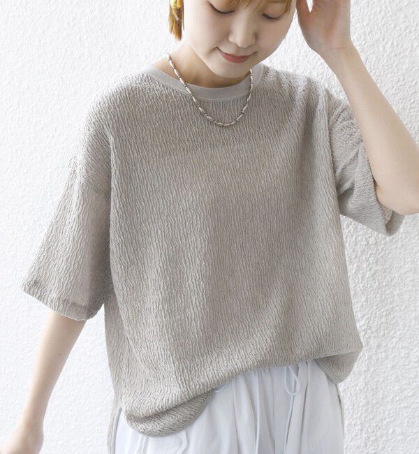 SHIPS for women「〈手洗い可能〉ランダム ブルーゼ ショート スリーブ プルオーバー」|Tシャツ・カットソー|ベージュ