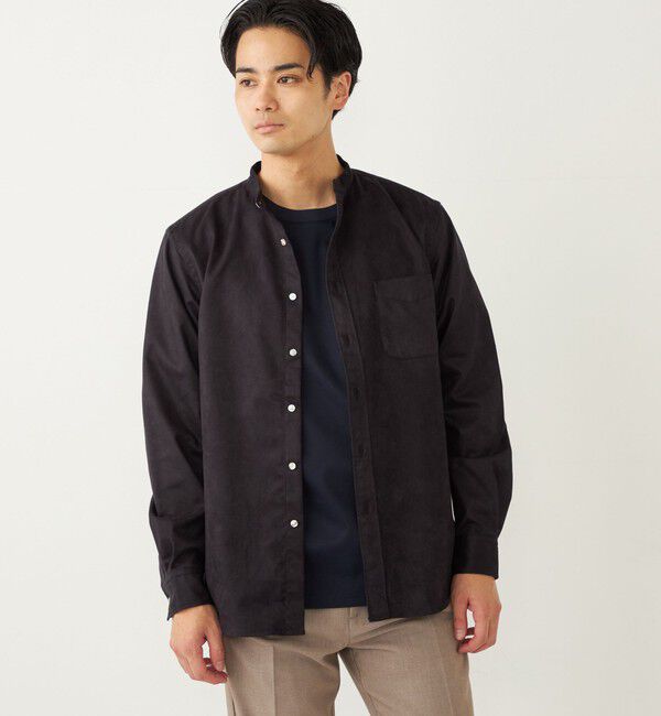 SHIPS Colors 「SHIPS Colors: ポリエステル フェイクスエード バンドカラー シャツ」|シャツ・ブラウス|ネイビー