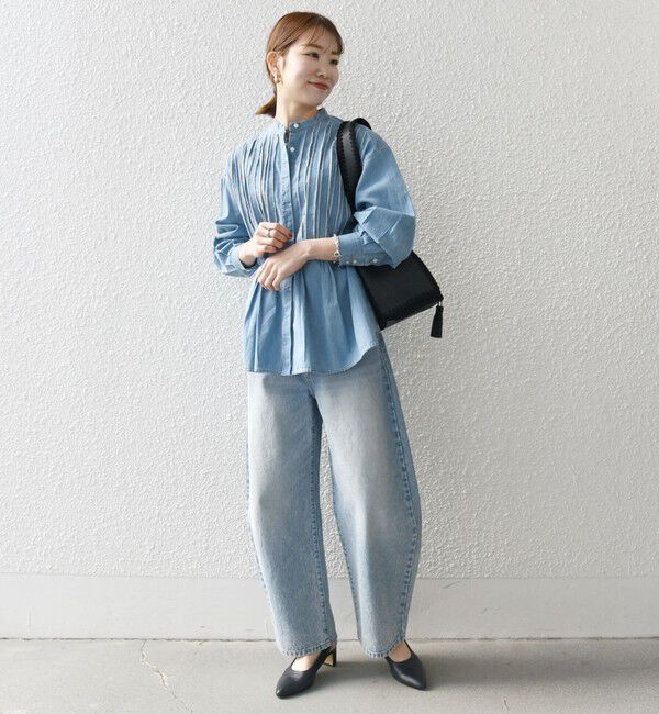 SHIPS any「【WEB限定】SHIPS any:〈洗濯機可能〉デニム シーム バンドカラー シャツ ブラウス」|シャツ・ブラウス|
