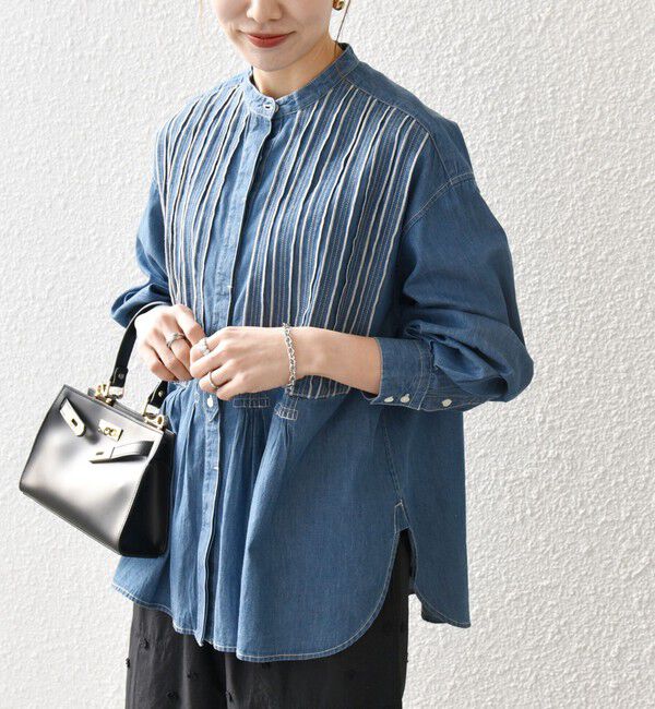 SHIPS any「【WEB限定】SHIPS any:〈洗濯機可能〉デニム シーム バンドカラー シャツ ブラウス」|シャツ・ブラウス|