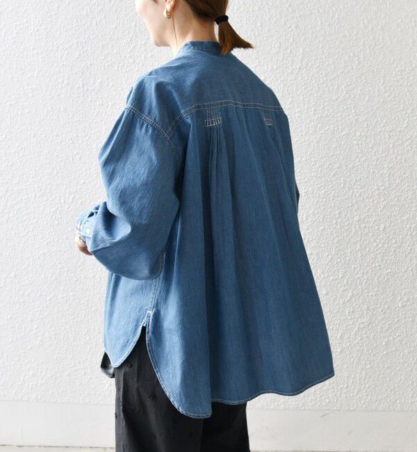 SHIPS any「【WEB限定】SHIPS any:〈洗濯機可能〉デニム シーム バンドカラー シャツ ブラウス」|シャツ・ブラウス|