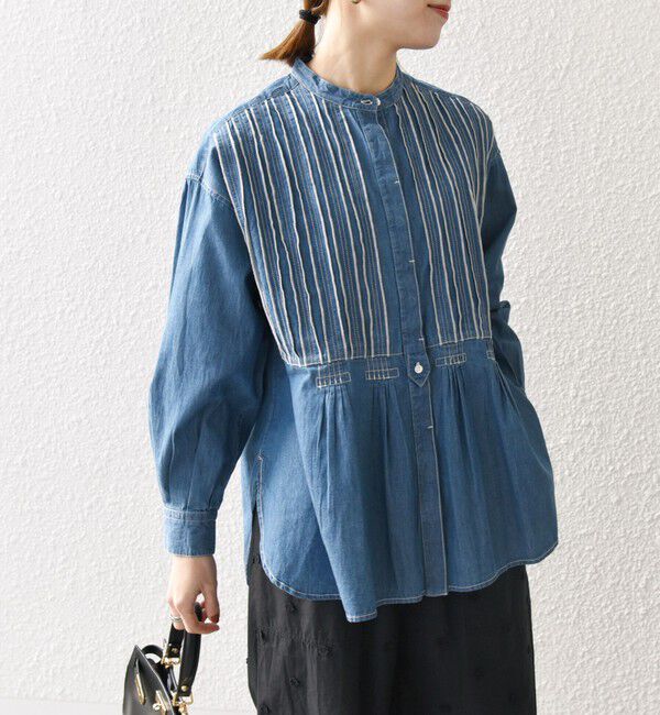 SHIPS any「【WEB限定】SHIPS any:〈洗濯機可能〉デニム シーム バンドカラー シャツ ブラウス」|シャツ・ブラウス|