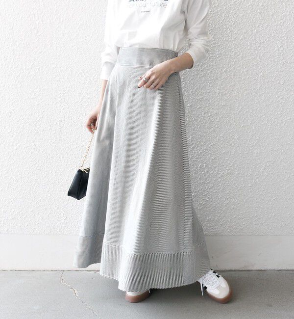 SHIPS any「SHIPS any:〈洗濯機可能〉コードレーン ストライプ クラシカル フレア スカート」|スカート|