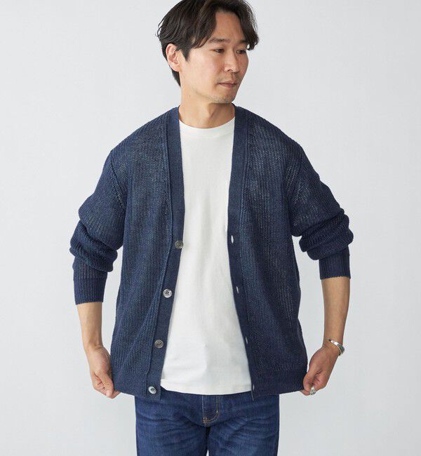 SHIPS「SHIPS: サンフェード リネン Vネック カーディガン」|カーディガン|ネイビー