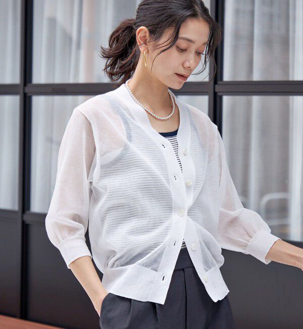 SHIPS for women「〈手洗い可能〉ラミー混 シアー カーディガン」|カーディガン|ホワイト