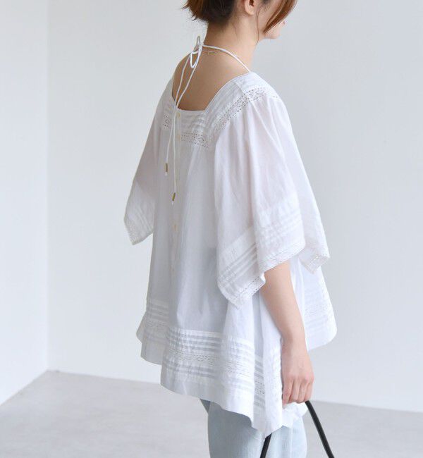 quaranciel「quaranciel:〈洗濯機可能〉コットン レース ライン スクエア ネック ブラウス」|シャツ・ブラウス|