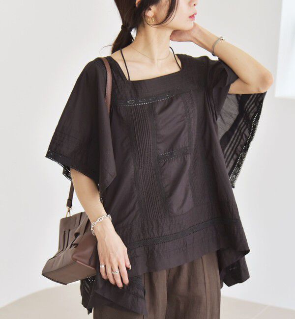 quaranciel「quaranciel:〈洗濯機可能〉コットン レース ライン スクエア ネック ブラウス」|シャツ・ブラウス|