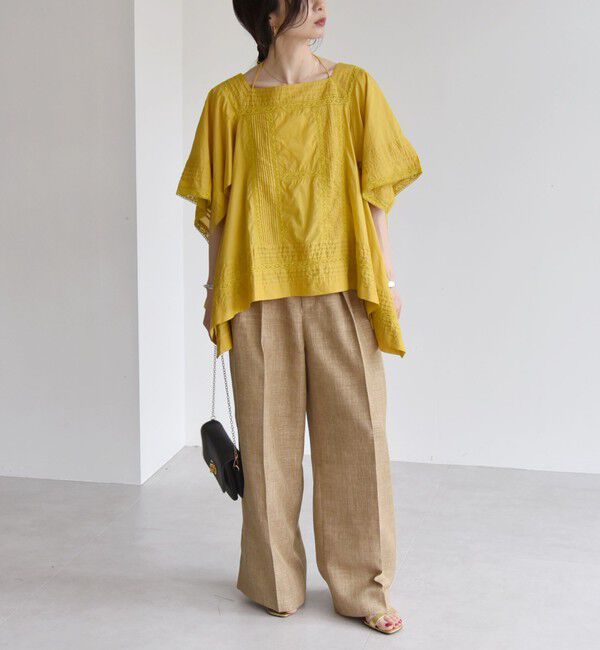 quaranciel「quaranciel:〈洗濯機可能〉コットン レース ライン スクエア ネック ブラウス」|シャツ・ブラウス|