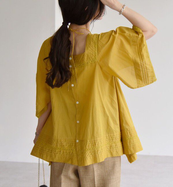 quaranciel「quaranciel:〈洗濯機可能〉コットン レース ライン スクエア ネック ブラウス」|シャツ・ブラウス|