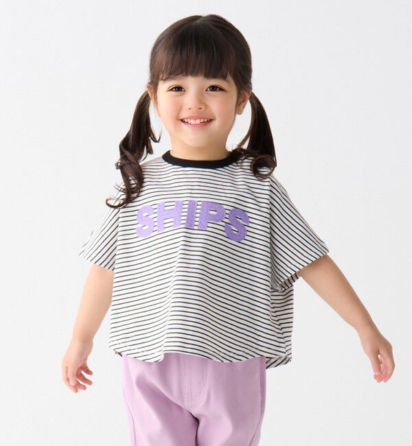 SHIPS Colors 「SHIPS Colors:80～130cm / ロゴ パッチワーク ボーダー Tシャツ」|Tシャツ・カットソー|ブラック