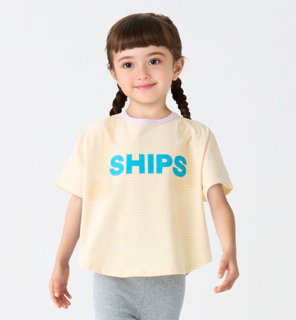 SHIPS Colors 「SHIPS Colors:80～130cm / ロゴ パッチワーク ボーダー Tシャツ」|Tシャツ・カットソー|