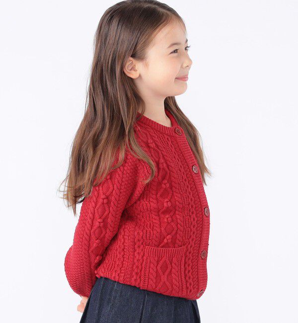 SHIPS KIDS「SHIPS KIDS:100～130cm /〈洗濯機可能〉ケーブル ニット ポンポン カーディガン」|カーディガン|