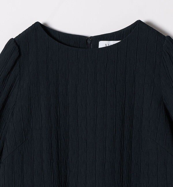 SHIPS any「SHIPS any:〈手洗い可能〉ジャカード ウエスト タック ノーカラー ワンピース［NAVY BLUE］」|ワンピース|