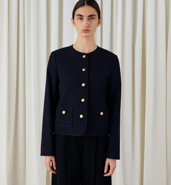 DES PRES「ウールオックスフォード クルーネックジャケット」|ノーカラージャケット|