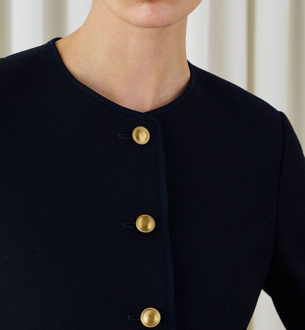 DES PRES「ウールオックスフォード クルーネックジャケット」|ノーカラージャケット|