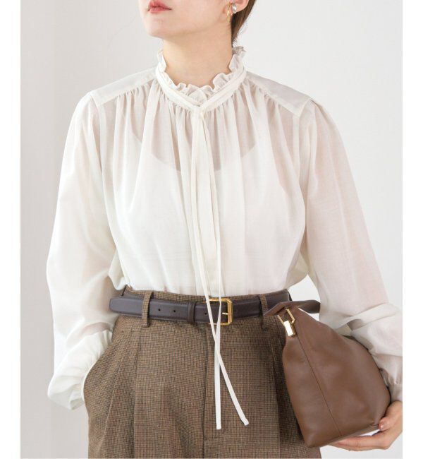 IENA「フリルネックブラウス」|シャツ・ブラウス|ホワイト