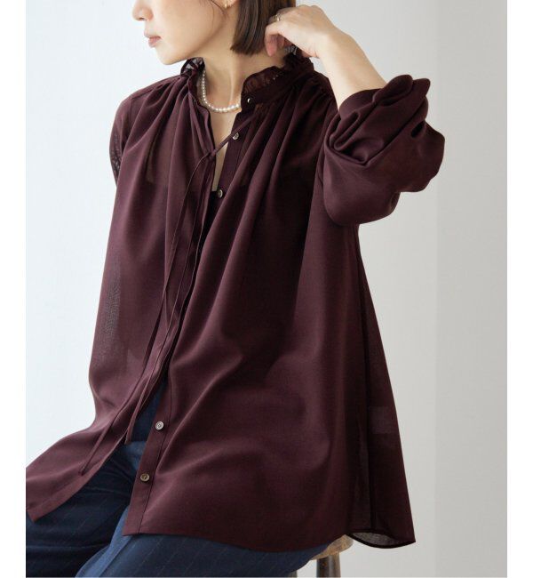 IENA「フリルネックブラウス」|シャツ・ブラウス|レッド