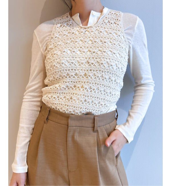 IENA LA BOUCLE「MAYDI/マイディ granny stripe body ニット INVISIBLE」|ニット・セーター|ナチュラル