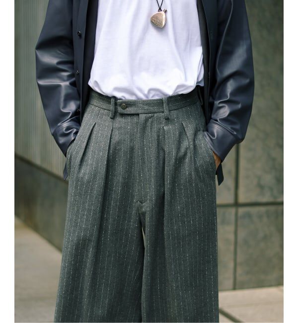 EDIFICE「m&rsquo;s braque (エムズ ブラック) TUCK WIDE BUGGY パンツ(ストライプ)」|スラックス|