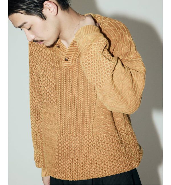 J.S.Homestead「J.S.Homestead / ストーン ウォッシュ ケーブル ヘンリーネック ニット」|ニット・セーター|