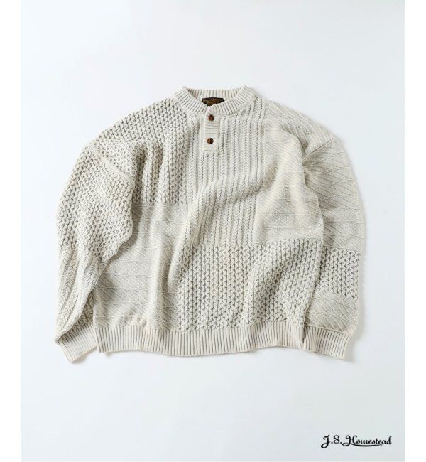 J.S.Homestead「J.S.Homestead / ストーン ウォッシュ ケーブル ヘンリーネック ニット」|ニット・セーター|ナチュラル