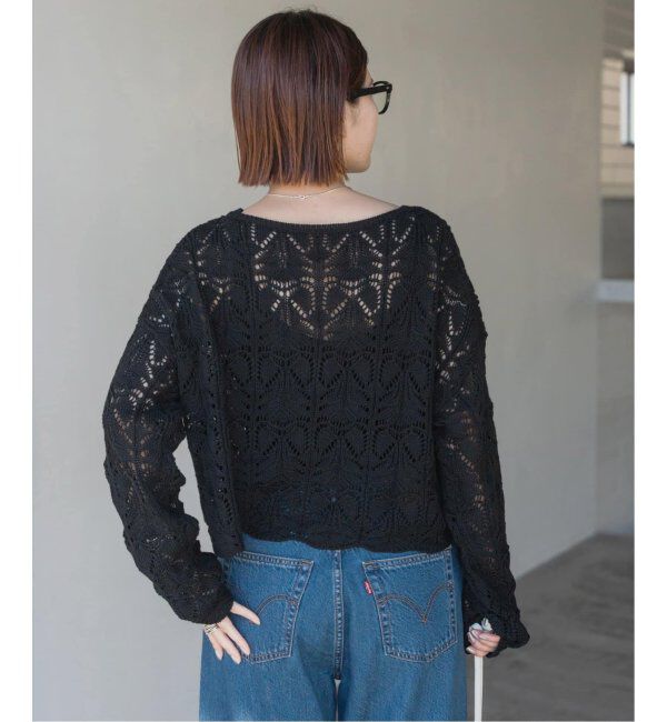 Spick and Span「《一部店舗+WEB限定追加2》ギマコットン透かし編みボートネックニット」|ニット・セーター|